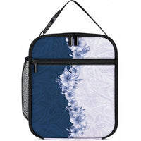 Hawaii Hibiscus Flowers Lunch Bag Blue Polynesian Pattern