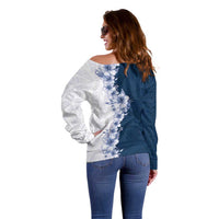 Hawaii Hibiscus Flowers Off Shoulder Sweater Blue Polynesian Pattern