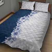 Hawaii Hibiscus Flowers Quilt Bed Set Blue Polynesian Pattern
