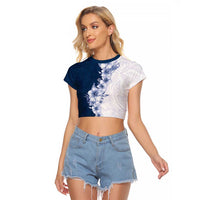 Hawaii Hibiscus Flowers Raglan Cropped T Shirt Blue Polynesian Pattern