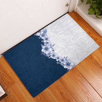 Hawaii Hibiscus Flowers Rubber Doormat Blue Polynesian Pattern