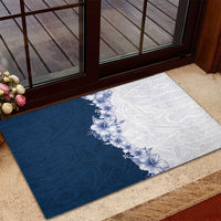 Hawaii Hibiscus Flowers Rubber Doormat Blue Polynesian Pattern