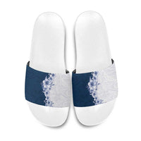Hawaii Hibiscus Flowers Slide Sandals Blue Polynesian Pattern
