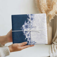 Hawaii Hibiscus Flowers Wrapping Paper Blue Polynesian Pattern