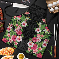 Hawaii Tropical Flowers Apron Black Polynesian Tattoo Art