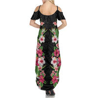 Hawaii Tropical Flowers Family Matching Summer Maxi Dress and Hawaiian Shirt Black Polynesian Tattoo Art LT05 - Polynesian Pride