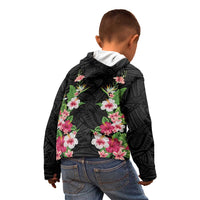 Hawaii Tropical Flowers Kid Hoodie Black Polynesian Tattoo Art