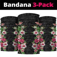 Hawaii Tropical Flowers Neck Gaiter Black Polynesian Tattoo Art