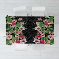 Hawaii Tropical Flowers Tablecloth Black Polynesian Tattoo Art