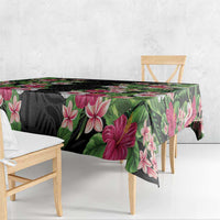 Hawaii Tropical Flowers Tablecloth Black Polynesian Tattoo Art