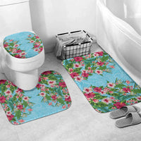 Hawaii Tropical Flowers Bathroom Set Sky Blue Polynesian Tattoo Art
