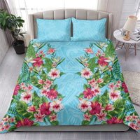 Hawaii Tropical Flowers Bedding Set Sky Blue Polynesian Tattoo Art