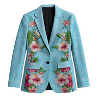 Hawaii Tropical Flowers Blazer Sky Blue Polynesian Tattoo Art