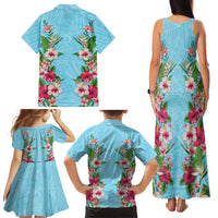Hawaii Tropical Flowers Family Matching Tank Maxi Dress and Hawaiian Shirt Sky Blue Polynesian Tattoo Art LT05 - Polynesian Pride