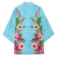 Hawaii Tropical Flowers Kimono Sky Blue Polynesian Tattoo Art