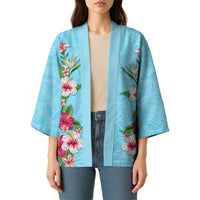 Hawaii Tropical Flowers Kimono Sky Blue Polynesian Tattoo Art