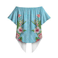 Hawaii Tropical Flowers Off Shoulder Wrap Waist Top Sky Blue Polynesian Tattoo Art LT05 - Polynesian Pride