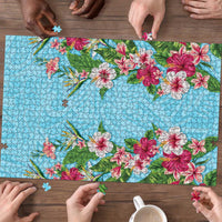 Hawaii Tropical Flowers Puzzle Sky Blue Polynesian Tattoo Art