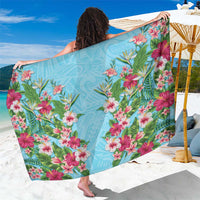 Hawaii Tropical Flowers Sarong Sky Blue Polynesian Tattoo Art