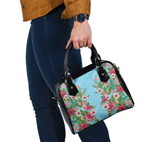 Hawaii Tropical Flowers Shoulder Handbag Sky Blue Polynesian Tattoo Art