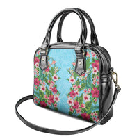 Hawaii Tropical Flowers Shoulder Handbag Sky Blue Polynesian Tattoo Art