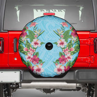 Hawaii Tropical Flowers Spare Tire Cover Sky Blue Polynesian Tattoo Art