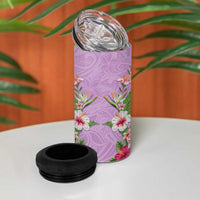 Hawaii Tropical Flowers 4 in 1 Can Cooler Tumbler Lavender Polynesian Tattoo Art