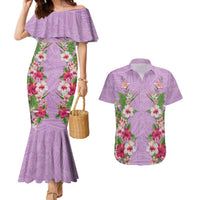Hawaii Tropical Flowers Couples Matching Mermaid Dress and Hawaiian Shirt Lavender Polynesian Tattoo Art LT05 Lavender - Polynesian Pride