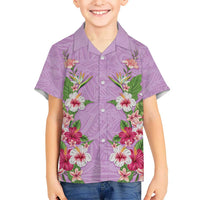 Hawaii Tropical Flowers Family Matching Long Sleeve Bodycon Dress and Hawaiian Shirt Lavender Polynesian Tattoo Art LT05 Son's Shirt Lavender - Polynesian Pride