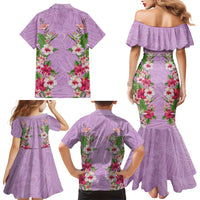 Hawaii Tropical Flowers Family Matching Mermaid Dress and Hawaiian Shirt Lavender Polynesian Tattoo Art LT05 - Polynesian Pride