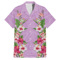 Hawaii Tropical Flowers Family Matching Off The Shoulder Long Sleeve Dress and Hawaiian Shirt Lavender Polynesian Tattoo Art LT05 Dad's Shirt - Short Sleeve Lavender - Polynesian Pride