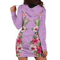 Hawaii Tropical Flowers Hoodie Dress Lavender Polynesian Tattoo Art