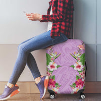 Hawaii Tropical Flowers Luggage Cover Lavender Polynesian Tattoo Art