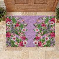 Hawaii Tropical Flowers Rubber Doormat Lavender Polynesian Tattoo Art