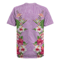 Hawaii Tropical Flowers Rugby Jersey Lavender Polynesian Tattoo Art