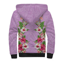 Hawaii Tropical Flowers Sherpa Hoodie Lavender Polynesian Tattoo Art