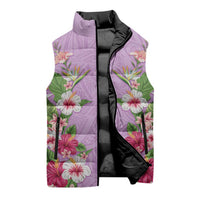 Hawaii Tropical Flowers Sleeveless Puffer Jacket Lavender Polynesian Tattoo Art