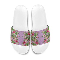 Hawaii Tropical Flowers Slide Sandals Lavender Polynesian Tattoo Art