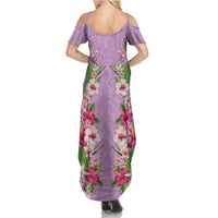 Hawaii Tropical Flowers Summer Maxi Dress Lavender Polynesian Tattoo Art