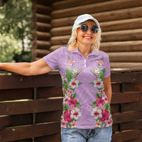 Hawaii Tropical Flowers Women Polo Shirt Lavender Polynesian Tattoo Art
