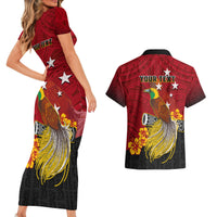 Personalized Papua New Guinea Couples Matching Short Sleeve Bodycon Dress and Hawaiian Shirt Bird Of Paradise Hibiscus With Motuan Pattern LT05 - Polynesian Pride