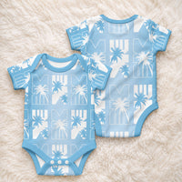 Bula Fiji Baby Onesie Blue Makare Masi Tapa Pattern