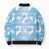 Bula Fiji Bomber Puffer Jacket Blue Makare Masi Tapa Pattern LT05 - Polynesian Pride