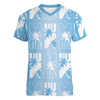 Bula Fiji Women V-Neck T-Shirt Blue Makare Masi Tapa Pattern LT05 Female Blue - Polynesian Pride