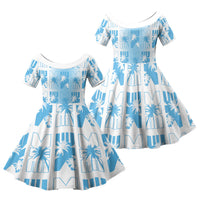 Bula Fiji Family Matching Tank Maxi Dress and Hawaiian Shirt White Makare Masi Tapa Pattern LT05 Daughter's Dress White - Polynesian Pride