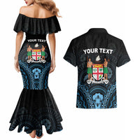 Personalised Happy Fiji Day 1970 Couples Matching Mermaid Dress and Hawaiian Shirt Flag Grunge Style LT05 - Polynesian Pride