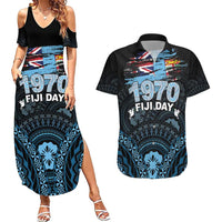 Personalised Happy Fiji Day 1970 Couples Matching Summer Maxi Dress and Hawaiian Shirt Flag Grunge Style LT05 Black - Polynesian Pride