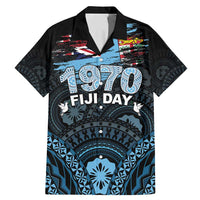 Personalised Happy Fiji Day 1970 Family Matching Mermaid Dress and Hawaiian Shirt Flag Grunge Style LT05 Dad's Shirt - Short Sleeve Black - Polynesian Pride