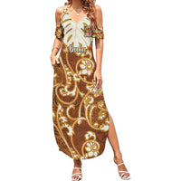 Personalized Fiji Spring Break Family Matching Summer Maxi Dress and Hawaiian Shirt Fijian Tapa Pattern Brown LT05 Mom's Dress Brown - Polynesian Pride