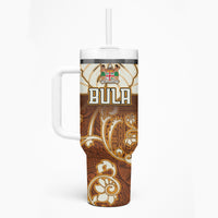 Personalized Fiji Spring Break Tumbler With Handle Fijian Tapa Pattern Brown